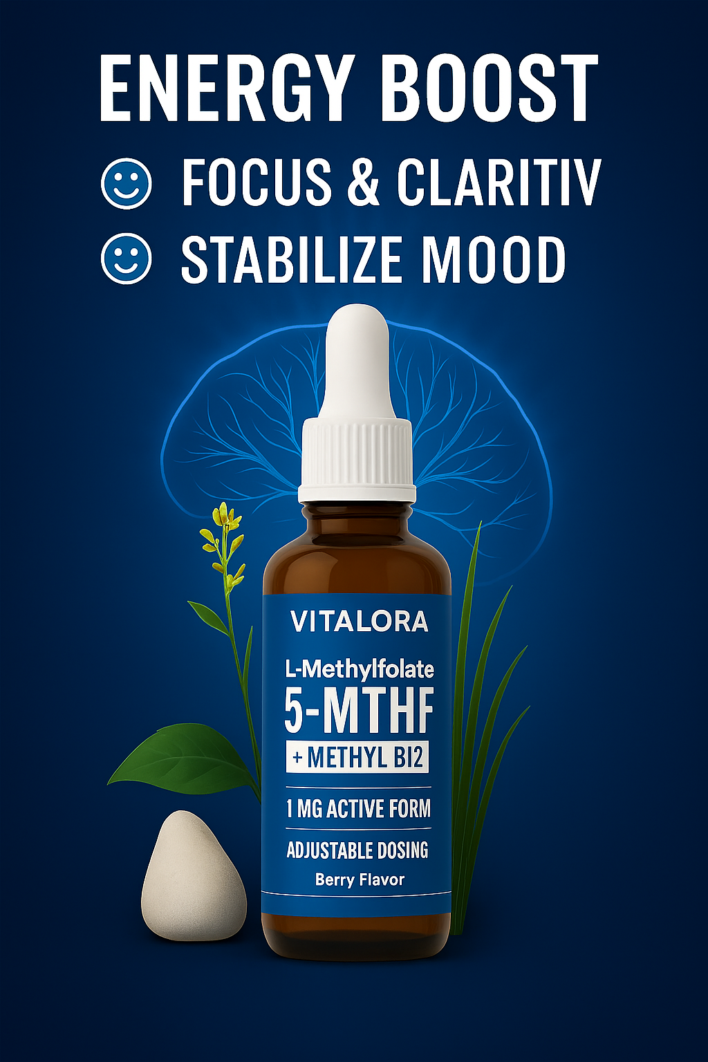Vitalora™ L-Methylfolate 5-MTHF + Methyl B12 Drops.