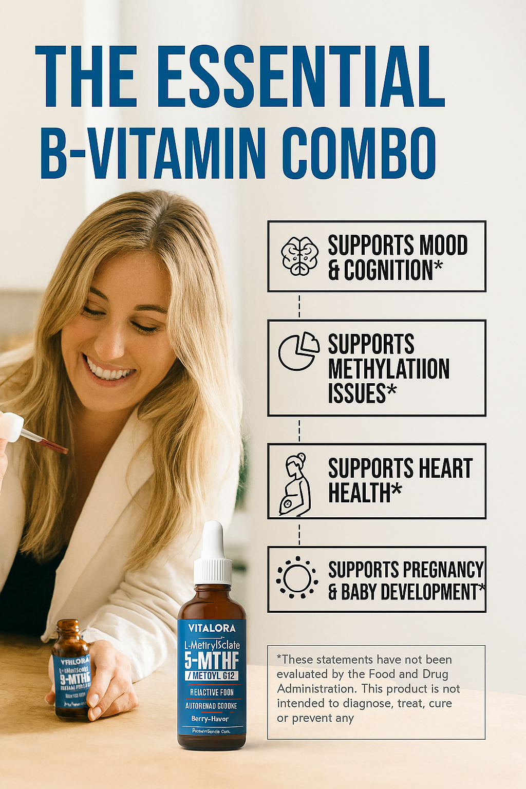 Vitalora™ L-Methylfolate 5-MTHF + Methyl B12 Drops.