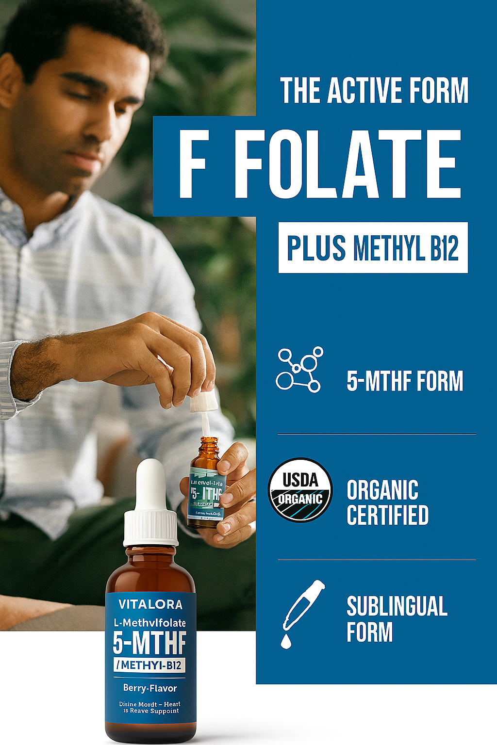 Vitalora™ L-Methylfolate 5-MTHF + Methyl B12 Drops.
