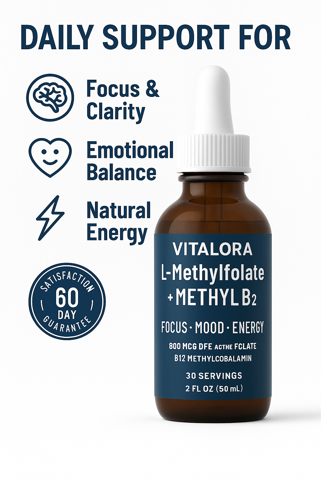 Vitalora™ L-Methylfolate 5-MTHF + Methyl B12 Drops.