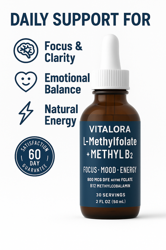 Vitalora™ L-Methylfolate 5-MTHF + Methyl B12 Drops.
