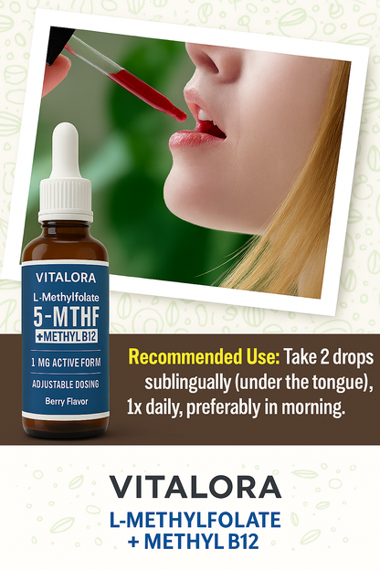 Vitalora™ L-Methylfolate 5-MTHF + Methyl B12 Drops.