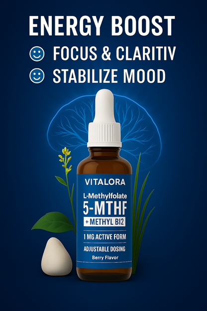 Vitalora™ L-Methylfolate 5-MTHF + Methyl B12 Drops.